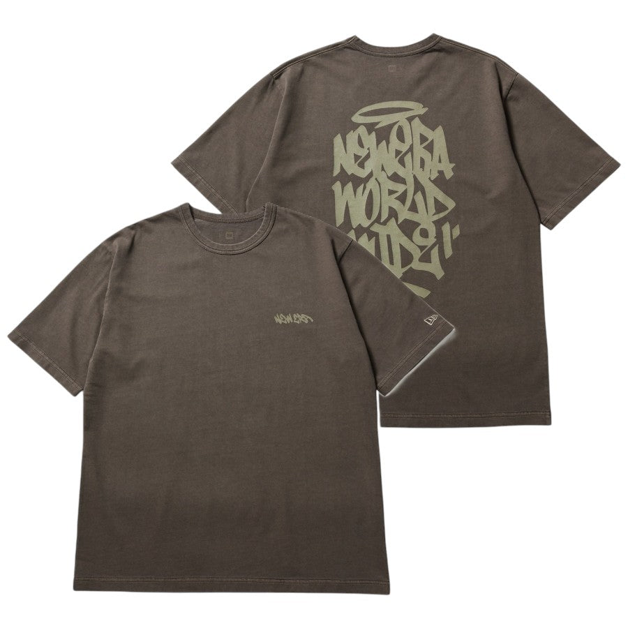 ニューエラ アパレル NEW ERA 半袖 ガーメントダイ コットン Tシャツ Tagging タギング グラフィティー ピグメント加工 ブラウン 14856689 表裏