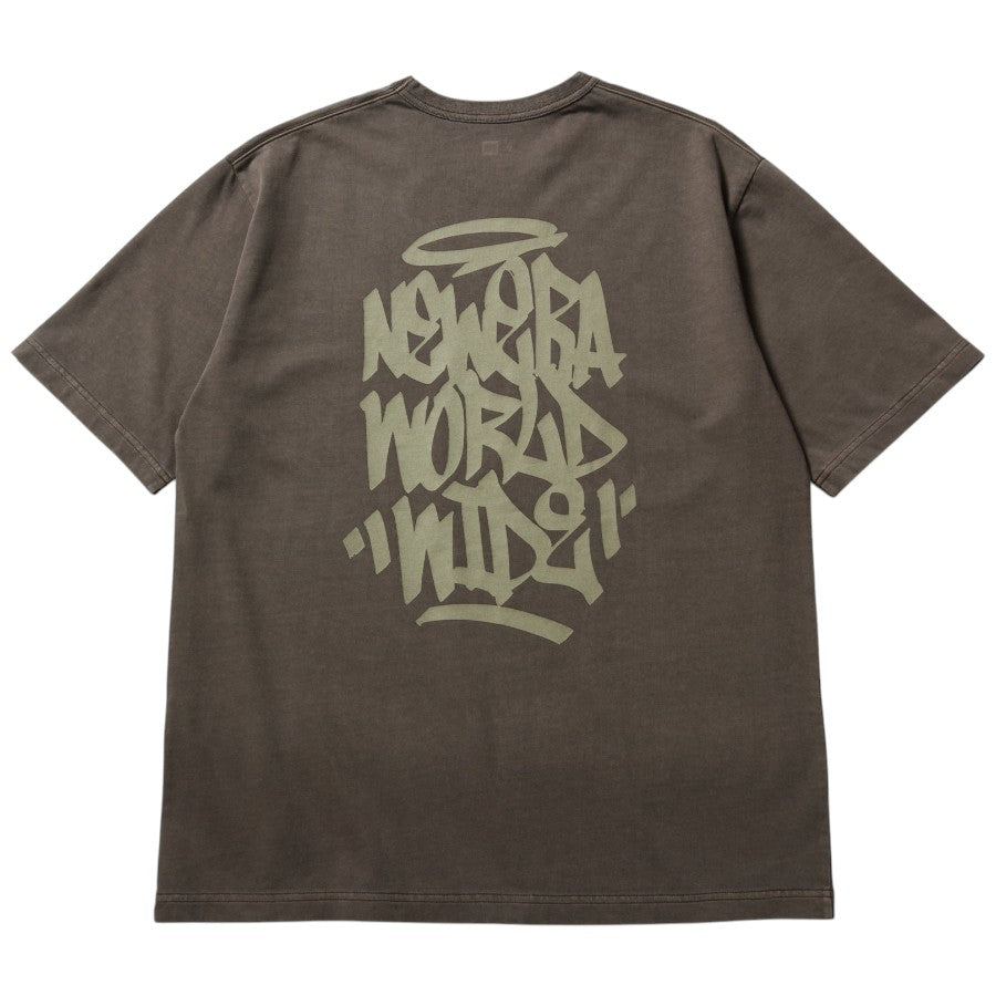 ニューエラ アパレル NEW ERA 半袖 ガーメントダイ コットン Tシャツ Tagging タギング グラフィティー ピグメント加工 ブラウン 14856689 バック
