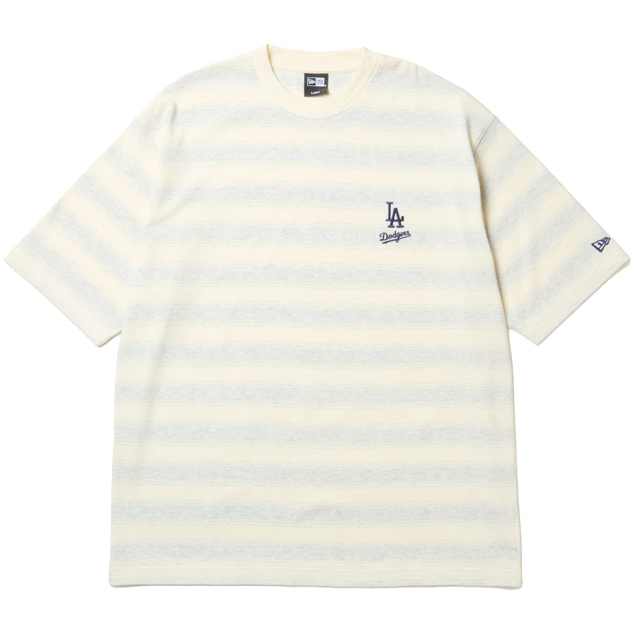 ニューエラ アパレル NEW ERA 半袖 オーバーサイズド コットン Tシャツ ボーダー ロサンゼルス ドジャース オフホワイト 14856683 フロント