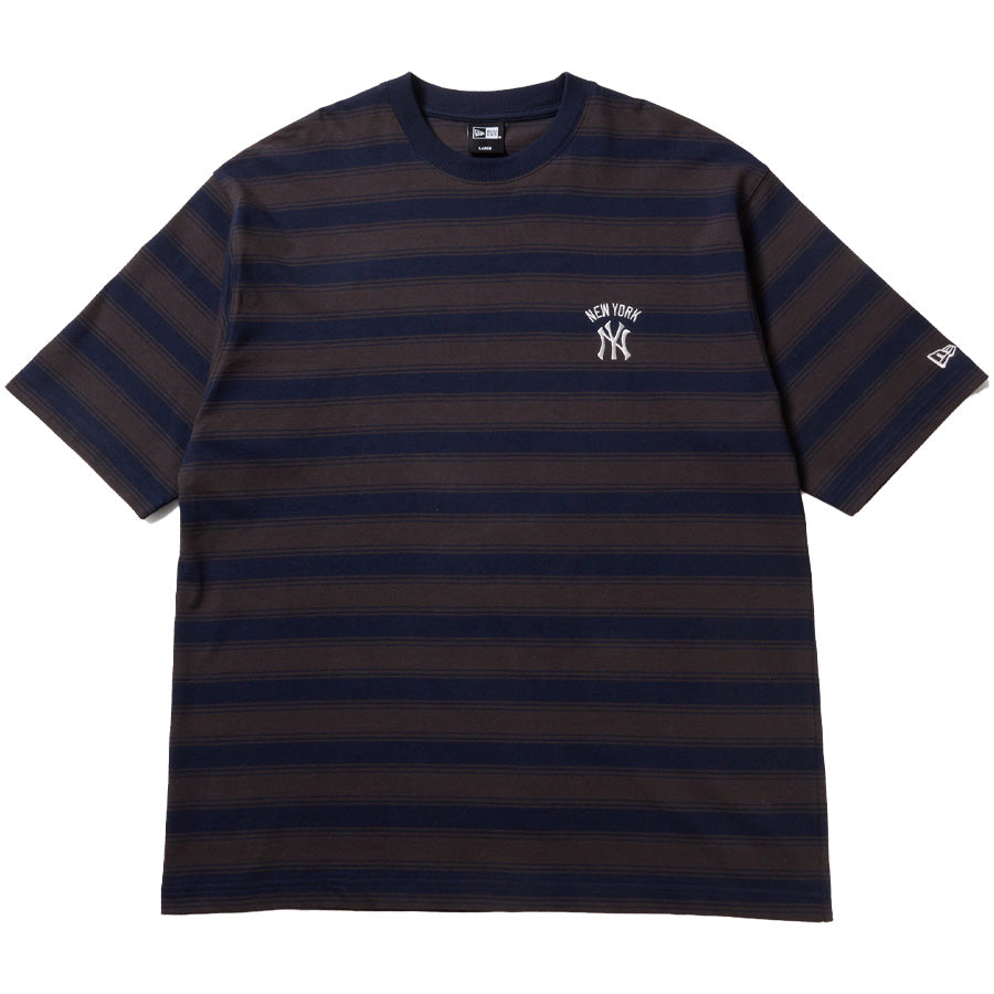 ニューエラ アパレル NEW ERA 半袖 オーバーサイズド コットン Tシャツ ボーダー ニューヨーク ヤンキース ネイビー 14856682 フロント
