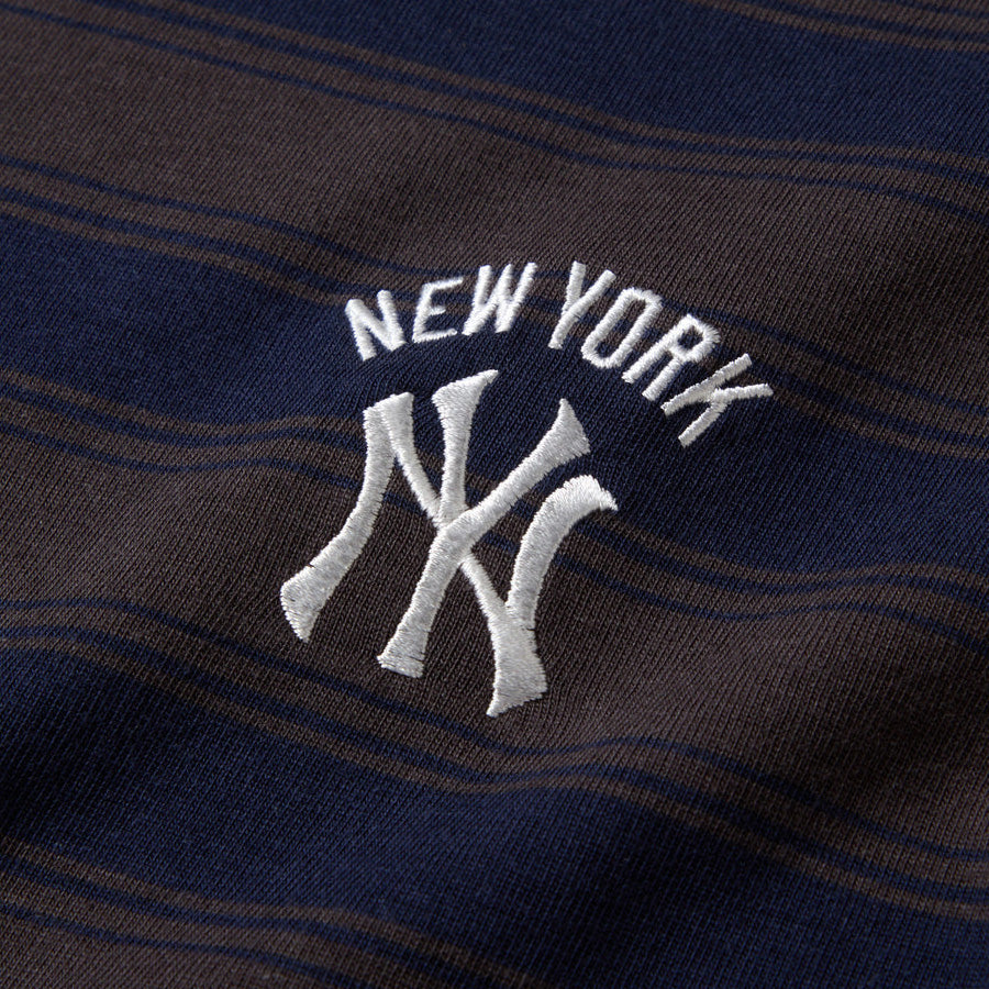 ニューエラ アパレル NEW ERA 半袖 オーバーサイズド コットン Tシャツ ボーダー ニューヨーク ヤンキース ネイビー 14856682 フロントロゴ