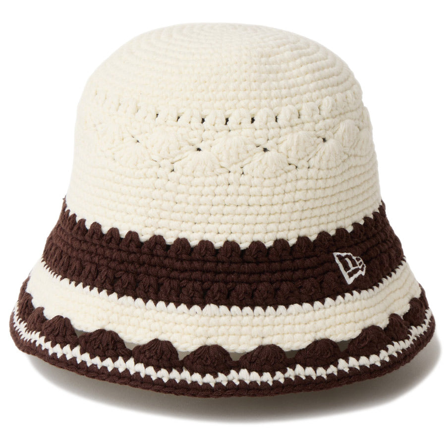 ニューエラ バケットハット バケハ NEW ERA HAT クロシェ ニットバケット ボーダー Crochet Knit Border クローム バーントウッド 14744712 右斜め前