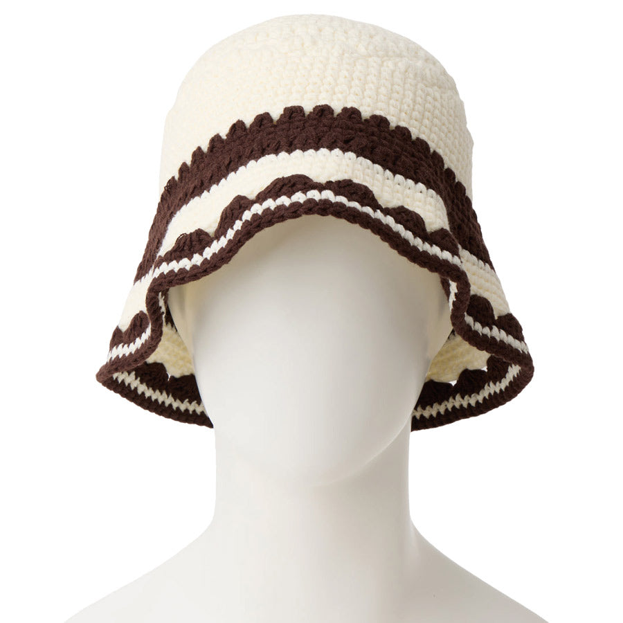 ニューエラ バケットハット バケハ NEW ERA HAT クロシェ ニットバケット ボーダー Crochet Knit Border クローム バーントウッド 14744712 正面