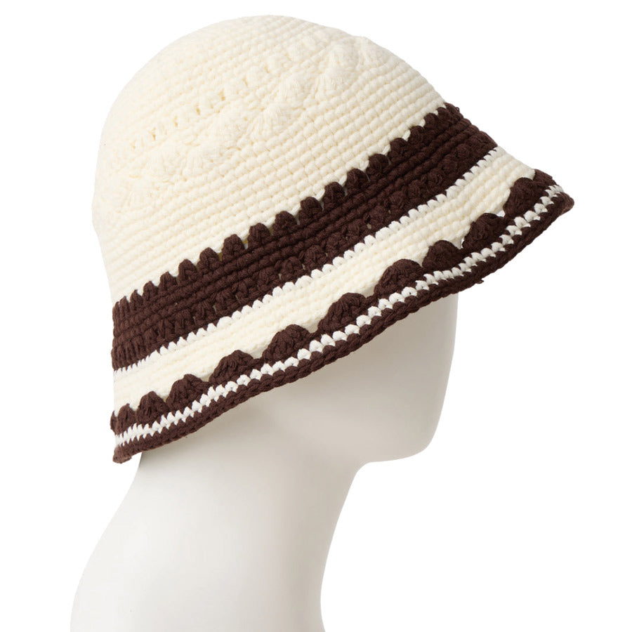 ニューエラ バケットハット バケハ NEW ERA HAT クロシェ ニットバケット ボーダー Crochet Knit Border クローム バーントウッド 14744712 右サイド