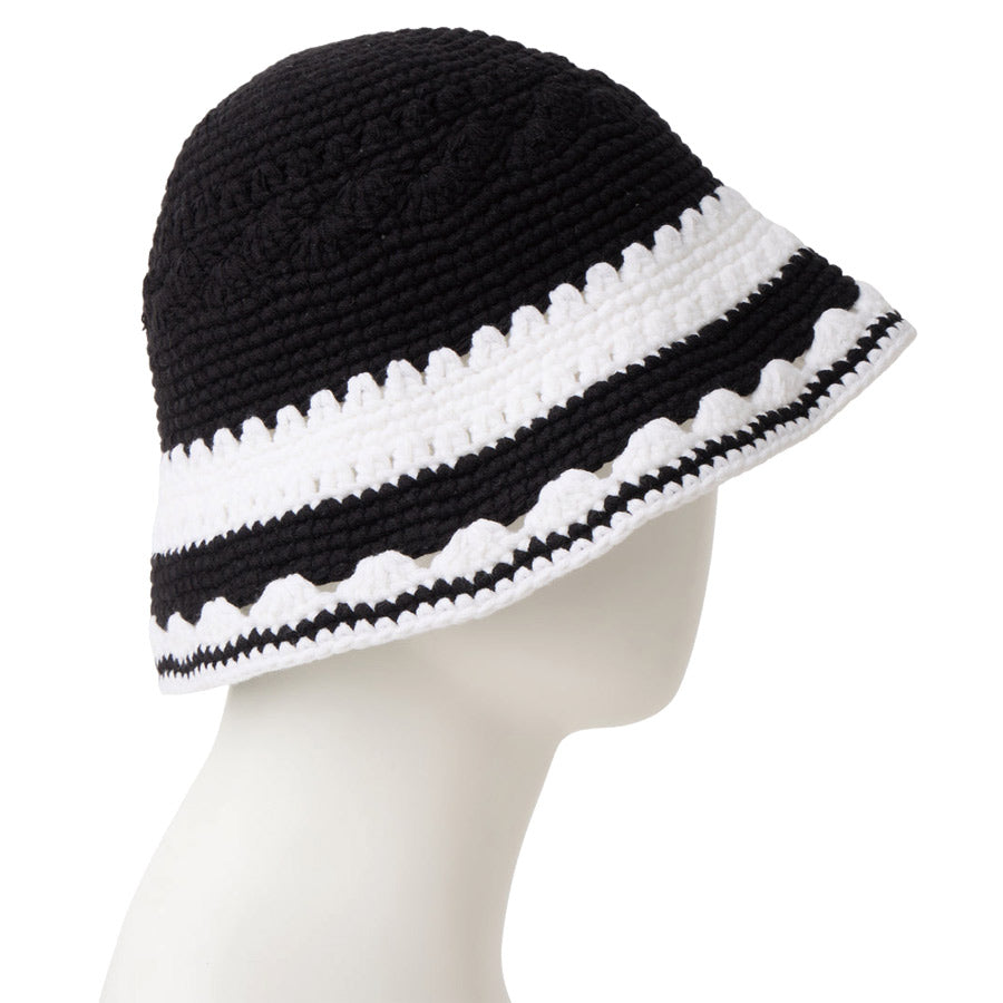 ニューエラ バケットハット バケハ NEW ERA HAT クロシェ ニットバケット ボーダー Crochet Knit Border ブラック/ホワイト 14744713 右サイド