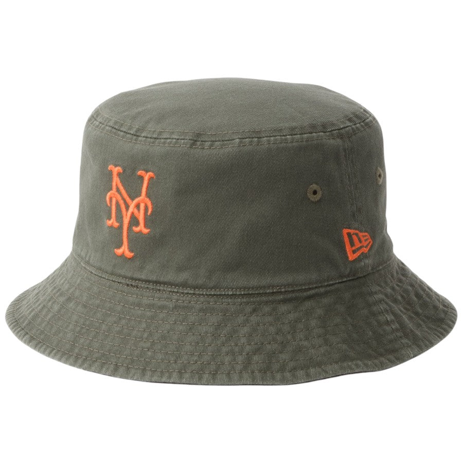 ニューエラ ハット バケハ NEW ERA HAT バケット01 リバーシブル MLB Bucket Hat ニューヨーク メッツ バーントウッド ニューオリーブ 14744771 右斜め前