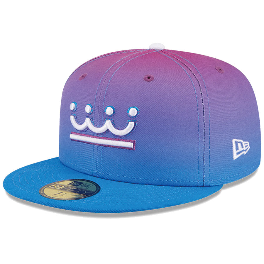 ニューエラ キャップ 帽子 NEW ERA CAP 59FIFTY オンフィールド MLB City Connect シティー コネクト カンザスシティ ロイヤルズ パープル/スカイブルー 14942556 右斜め前