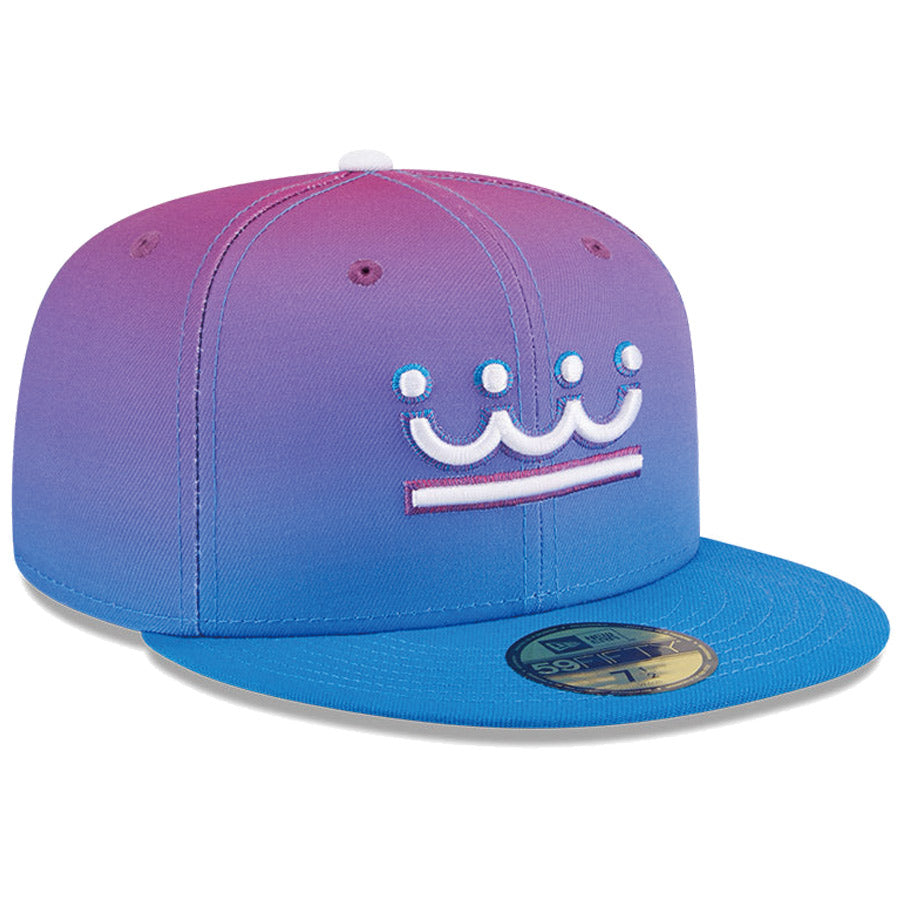 ニューエラ キャップ 帽子 NEW ERA CAP 59FIFTY オンフィールド MLB City Connect シティー コネクト カンザスシティ ロイヤルズ パープル/スカイブルー 14942556 左斜め前