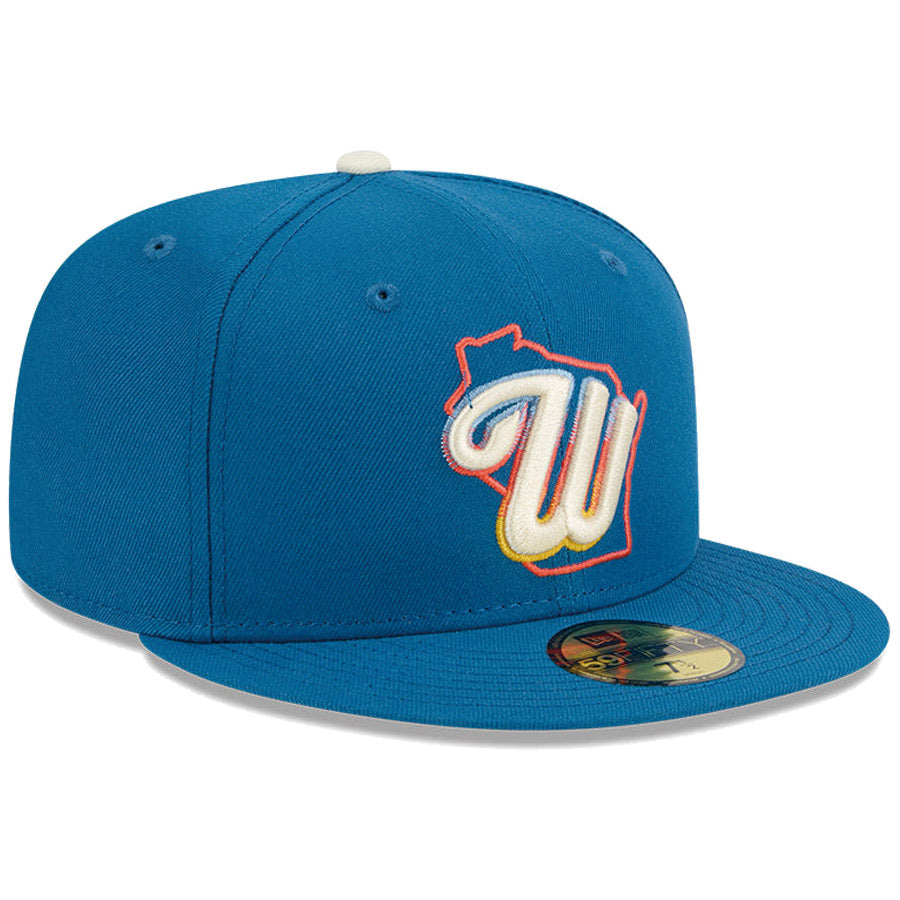 ニューエラ キャップ 帽子 NEW ERA CAP 59FIFTY オンフィールド MLB City Connect シティー コネクト ミルウォーキー ブリュワーズ ブルー 14942555 左斜め前