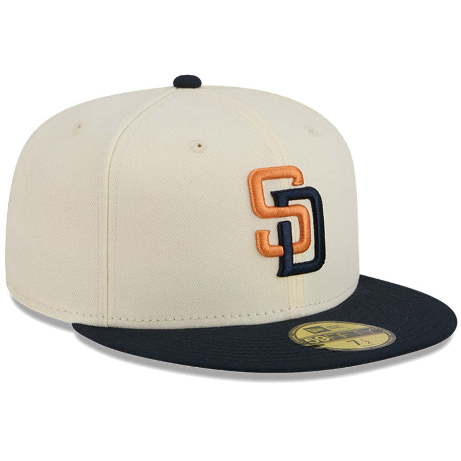 ニューエラ キャップ NEW ERA CAP 59FIFTY オンフィールド MLB City Connect シティー コネクト サンディエゴ パドレス クロームホワイト ブラックバイザー 14942553 左斜め前