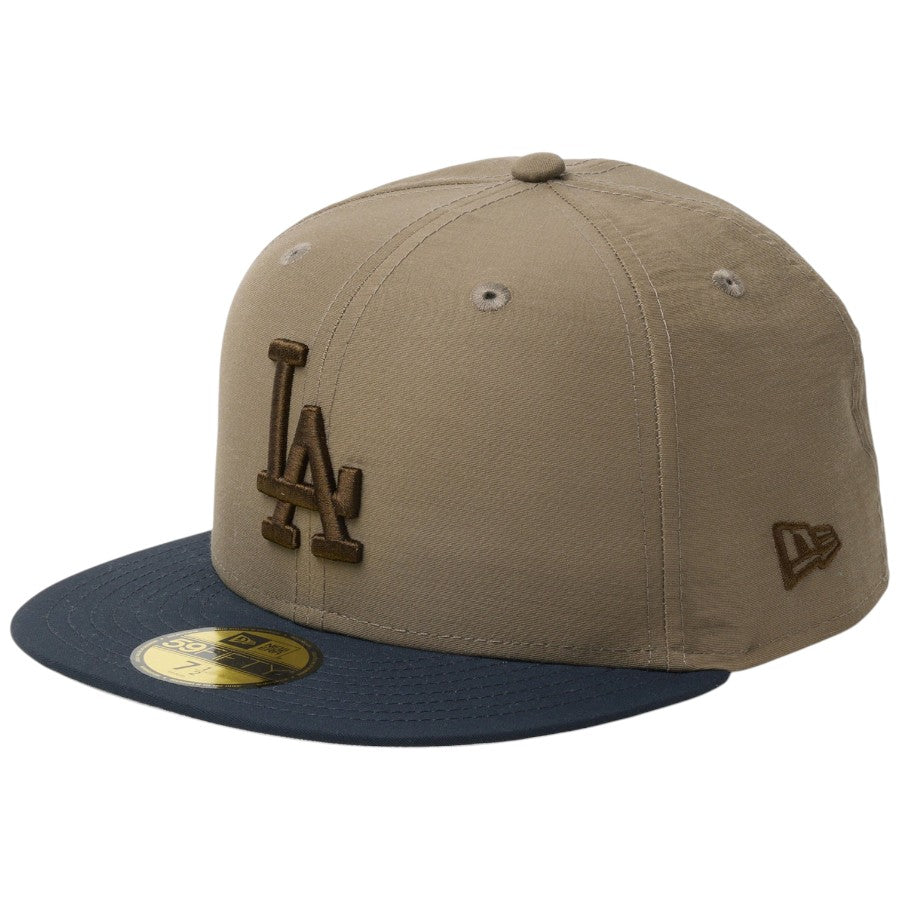 ニューエラ キャップ 帽子 NEW ERA CAP 59FIFTY ロサンゼルス ドジャース Grosgrain グログラン生地 オリーブ/ネイビー 14745171 右斜め前