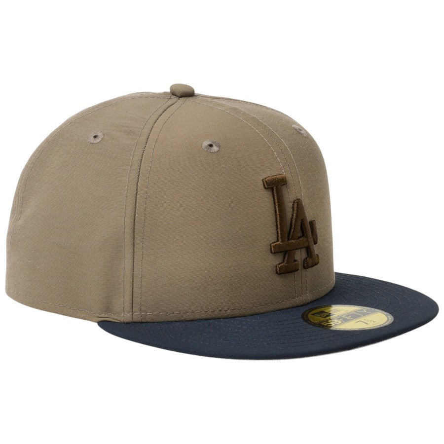 ニューエラ キャップ 帽子 NEW ERA CAP 59FIFTY ロサンゼルス ドジャース Grosgrain グログラン生地 オリーブ/ネイビー 14745171 左斜め前