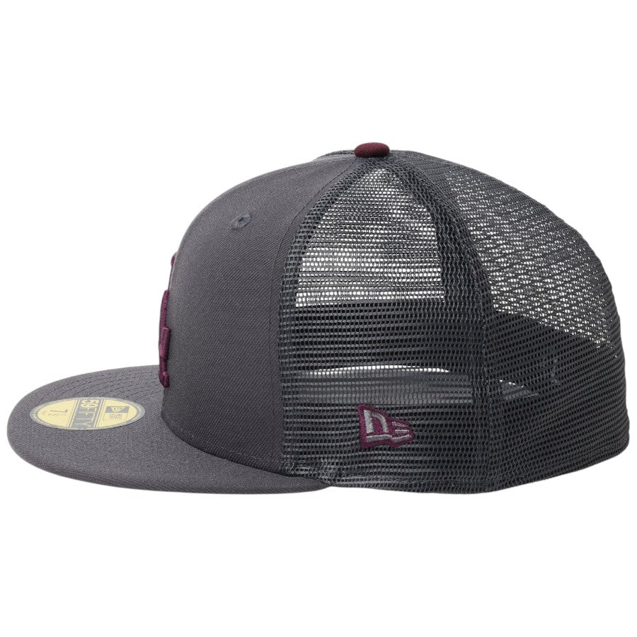 ニューエラ キャップ 帽子 NEW ERA CAP 59FIFTY トラッカー メッシュ ロサンゼルス ドジャース Hydrangea ハイドレンジア ダークグラファイト 14745132 左サイド