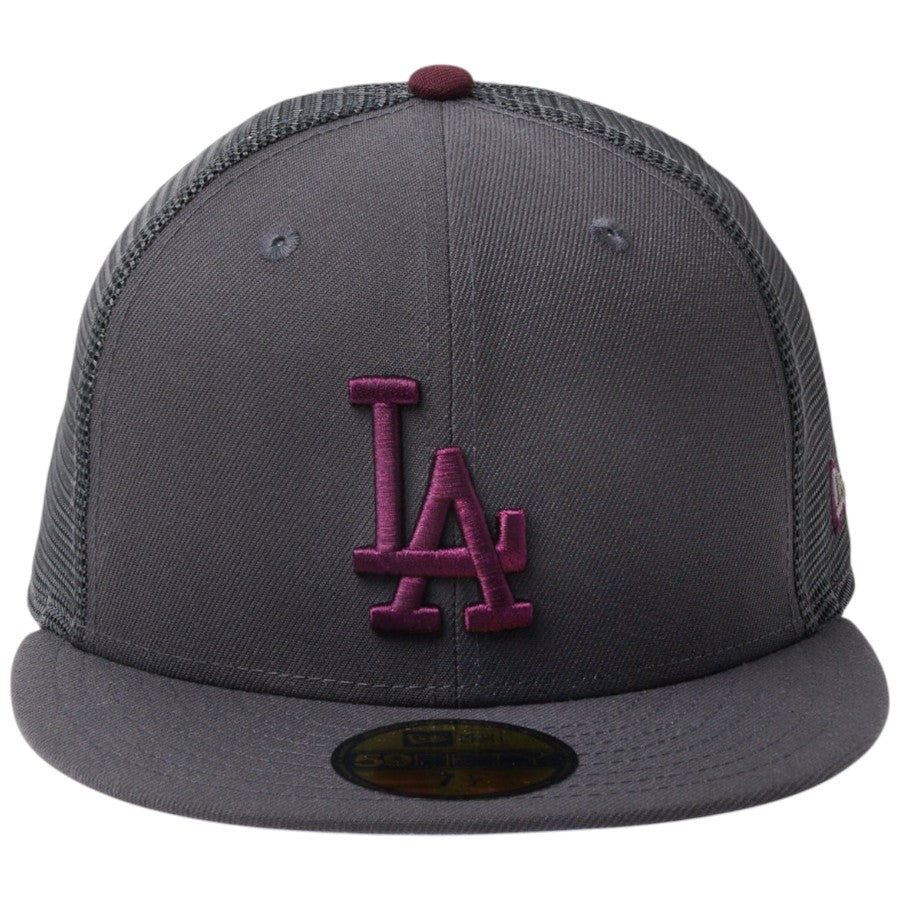 ニューエラ キャップ 帽子 NEW ERA CAP 59FIFTY トラッカー メッシュ ロサンゼルス ドジャース Hydrangea ハイドレンジア ダークグラファイト 14745132 正面