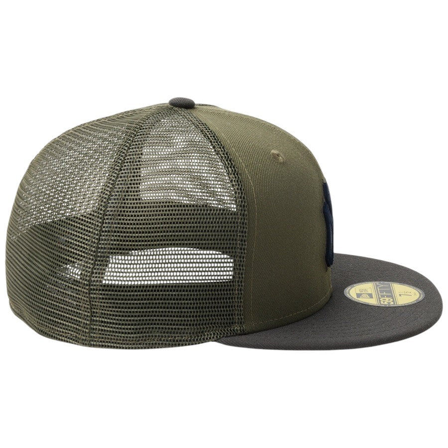 ニューエラ キャップ 帽子 NEW ERA CAP 59FIFTY トラッカー メッシュ ニューヨーク ヤンキース Hydrangea ハイドレンジア ニューオリーブ/ダークピューター 14745130 右サイド