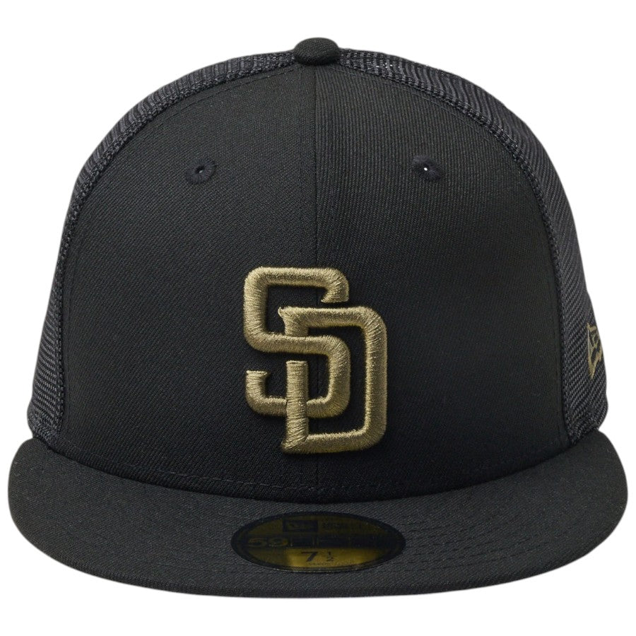 ニューエラ キャップ 帽子 NEW ERA CAP 59FIFTY トラッカー メッシュ サンディエゴ パドレス Hydrangea ハイドレンジア ブラック 14745129 正面