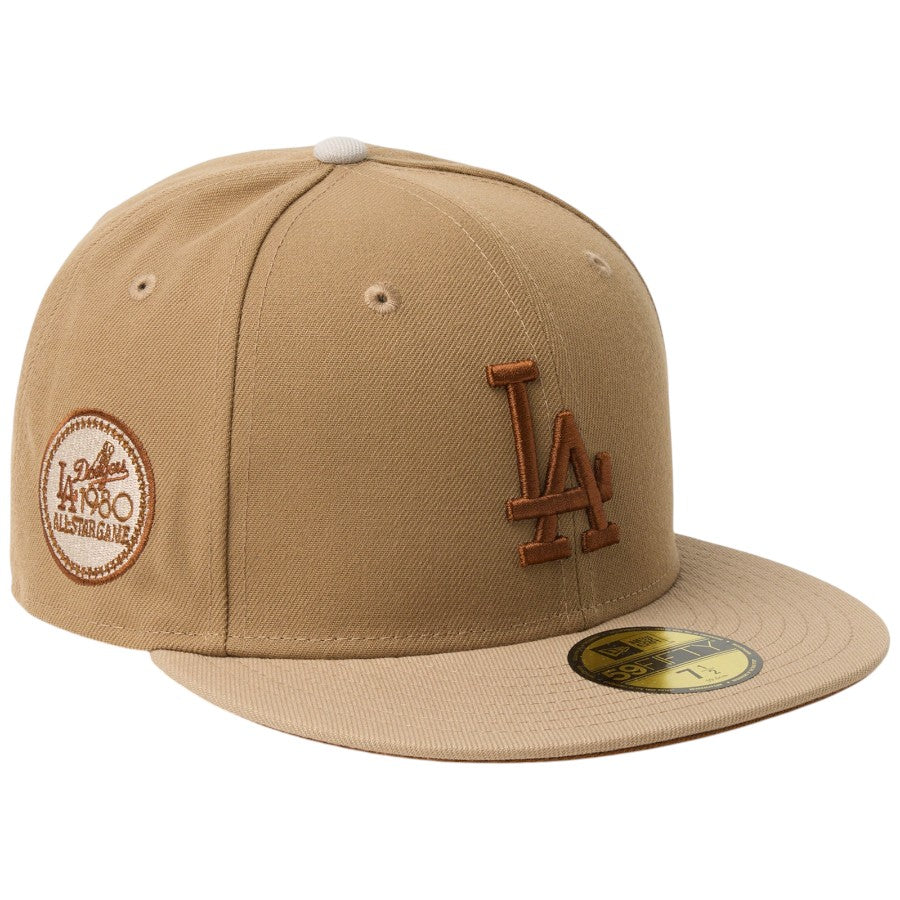 ニューエラ キャップ 帽子 NEW ERA CAP 59FIFTY MLB Camouflage Color カモフラージュ ロサンゼルス ドジャース カーキ キャメル ストーン 14745176 左斜め前