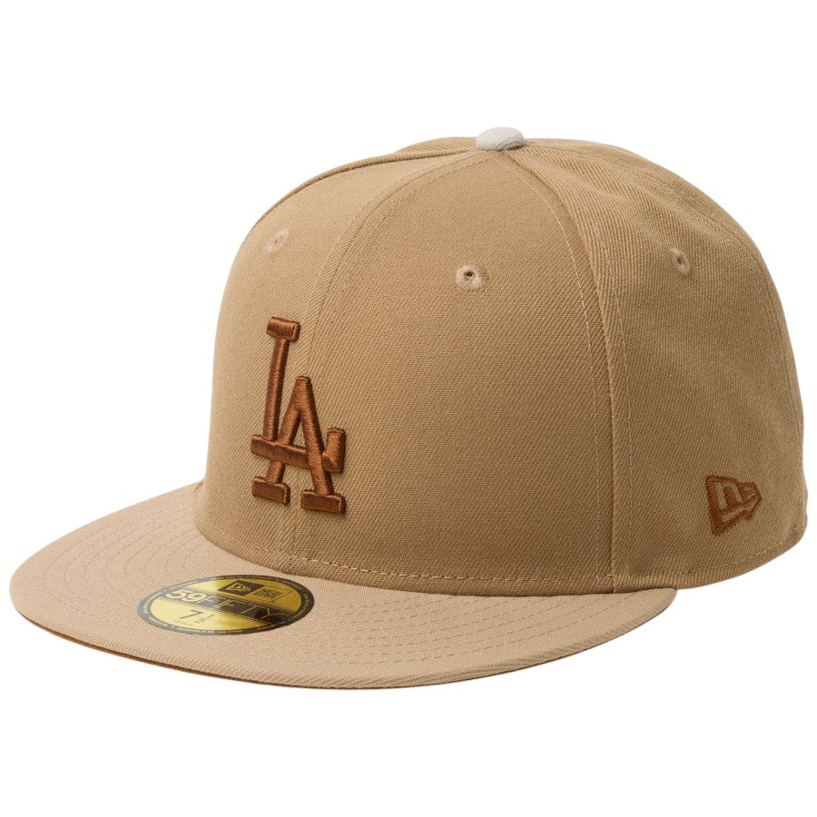 ニューエラ キャップ 帽子 NEW ERA CAP 59FIFTY MLB Camouflage Color カモフラージュ ロサンゼルス ドジャース カーキ キャメル ストーン 14745176 右斜め前