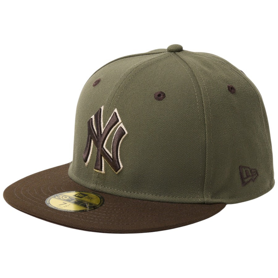 ニューエラ キャップ 帽子 NEW ERA CAP 59FIFTY MLB Camouflage Color カモフラージュ ニューヨーク ヤンキース ニューオリーブ/ウォルナット 14745158 右斜め前