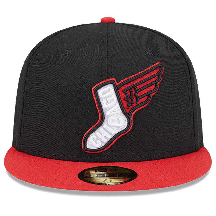 ニューエラ キャップ NEW ERA CAP 59FIFTY オンフィールド MLB City Connect シティー コネクト シカゴ ホワイトソックス オルタネイト ブラック レッドバイザー 14942559 正面