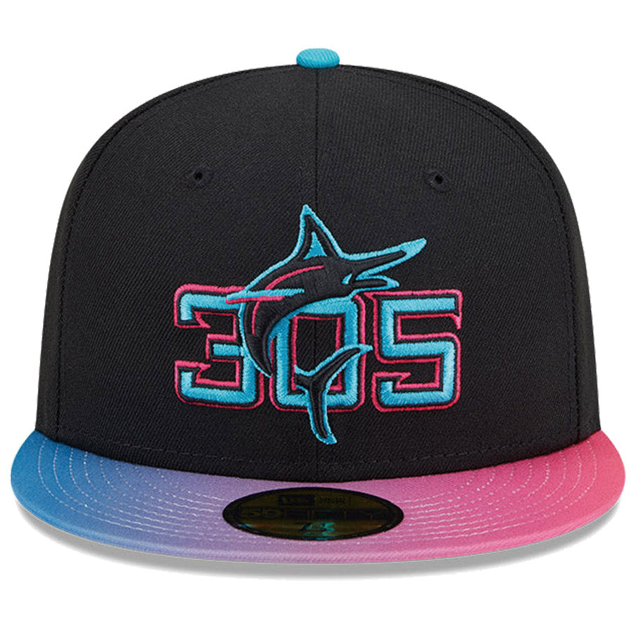 ニューエラ キャップ NEW ERA CAP 59FIFTY オンフィールド MLB City Connect シティー コネクト マイアミ マーリンズ ブラック 14521636 正面