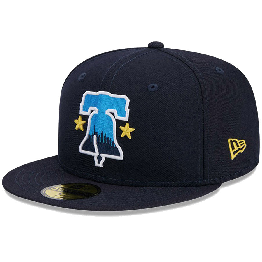 ニューエラ キャップ NEW ERA CAP 59FIFTY オンフィールド MLB City Connect フィラデルフィア フィリーズ ネイビー 14521633 右斜め前