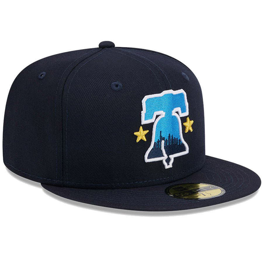 ニューエラ キャップ NEW ERA CAP 59FIFTY オンフィールド MLB City Connect フィラデルフィア フィリーズ ネイビー 14521633 左斜め前