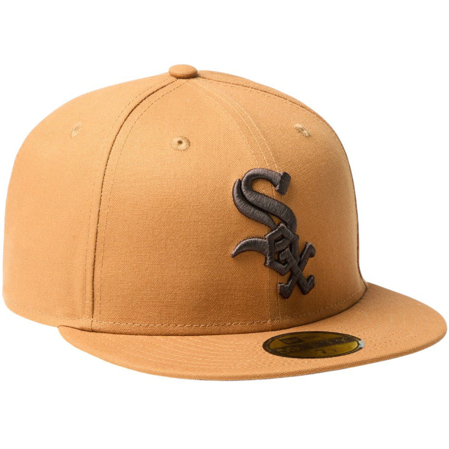 ニューエラ キャップ 帽子 NEW ERA CAP 59FIFTY MLB Duck Canvas ダック キャンバス シカゴ ホワイトソックス ライトブロンズ 14745188 左斜め前