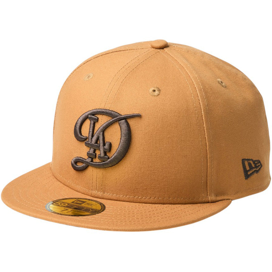 ニューエラ キャップ 帽子 NEW ERA CAP 59FIFTY MLB Duck Canvas ダック キャンバス ロサンゼルス ドジャース シティーコネクトロゴ ライトブロンズ 14745175 右斜め前