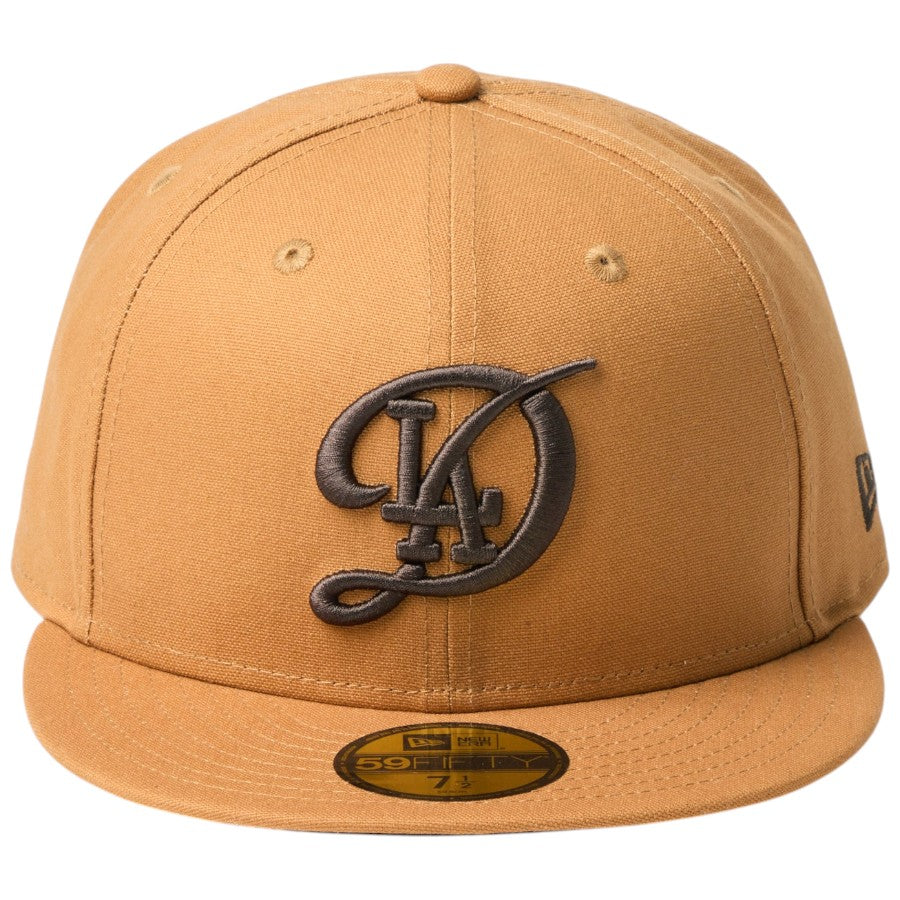 ニューエラ キャップ 帽子 NEW ERA CAP 59FIFTY MLB Duck Canvas ダック キャンバス ロサンゼルス ドジャース シティーコネクトロゴ ライトブロンズ 14745175 正面