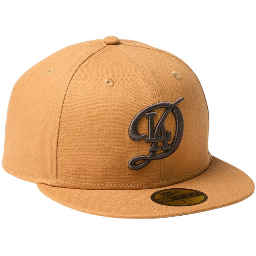 ニューエラ キャップ 帽子 NEW ERA CAP 59FIFTY MLB Duck Canvas ダック キャンバス ロサンゼルス ドジャース シティーコネクトロゴ ライトブロンズ 14745175 左斜め前