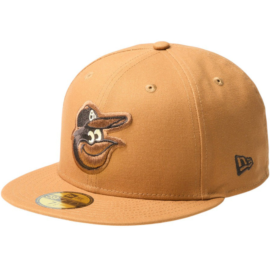 ニューエラ キャップ 帽子 NEW ERA CAP 59FIFTY MLB Duck Canvas ダック キャンバス ボルティモア オリオールズ ライトブロンズ 14745191 右斜め前