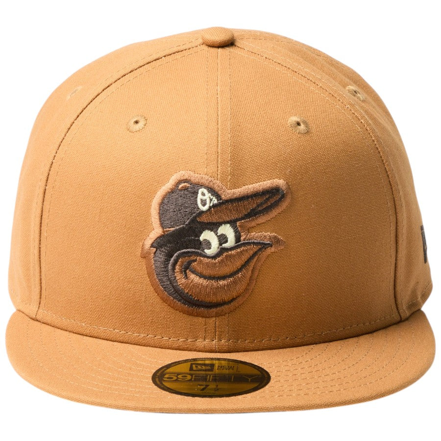 ニューエラ キャップ 帽子 NEW ERA CAP 59FIFTY MLB Duck Canvas ダック キャンバス ボルティモア オリオールズ ライトブロンズ 14745191 正面