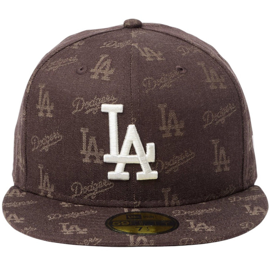 ニューエラ キャップ 帽子 NEW ERA CAP 59FIFTY MLB Jacquard ジャカード ロサンゼルス ドジャース ブラウン 14745170 正面