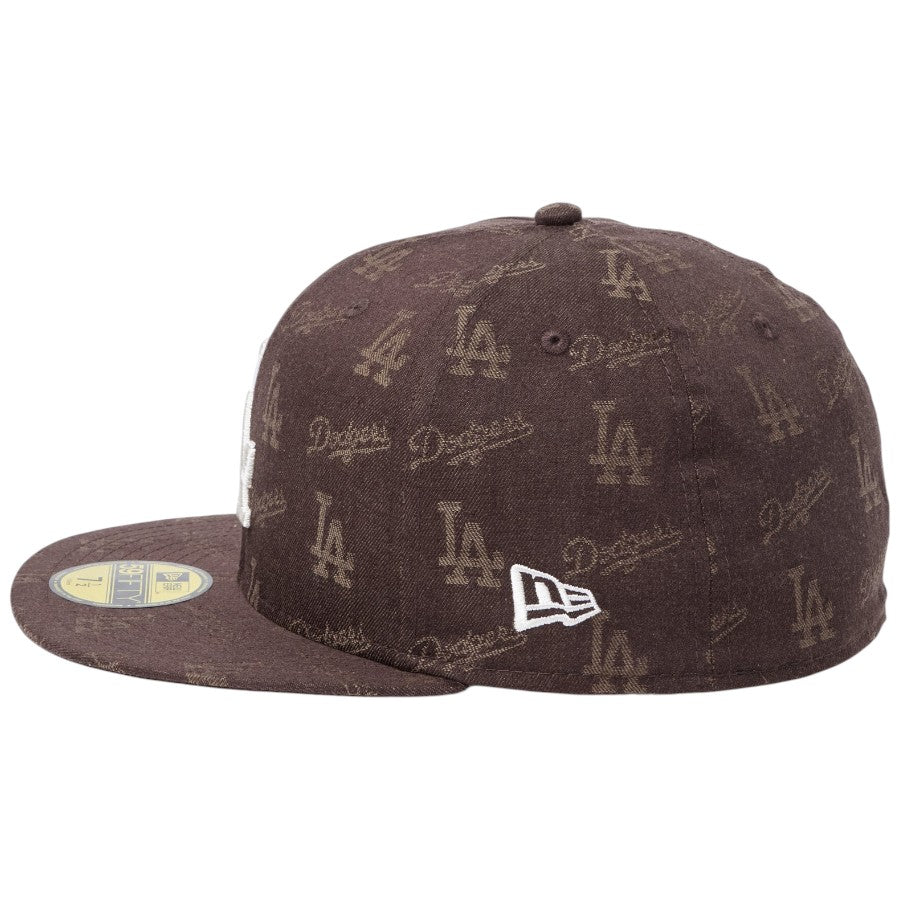 ニューエラ キャップ 帽子 NEW ERA CAP 59FIFTY MLB Jacquard ジャカード ロサンゼルス ドジャース ブラウン 14745170 左サイド