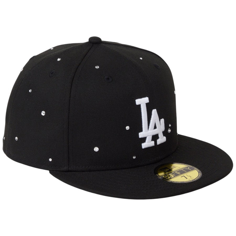ニューエラ キャップ 帽子 NEW ERA CAP 59FIFTY Night Out ラインストーン ロサンゼルス ドジャース ブラック 14745168 左斜め前