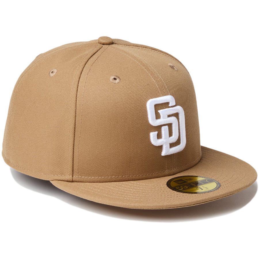 ニューエラ キャップ NEW ERA CAP MLB 59FIFTY サンディエゴ パドレス カーキ ホワイト 14942682 左斜め前