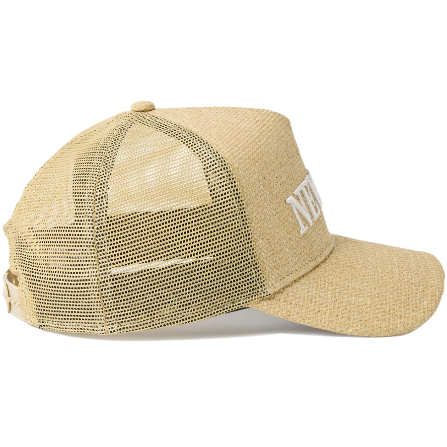 ニューエラ メッシュ キャップ 帽子 NEW ERA CAP 9FORTY A-Frame トラッカー Paper ペーパー ゴルフ ナチュラル 14747266  右サイド