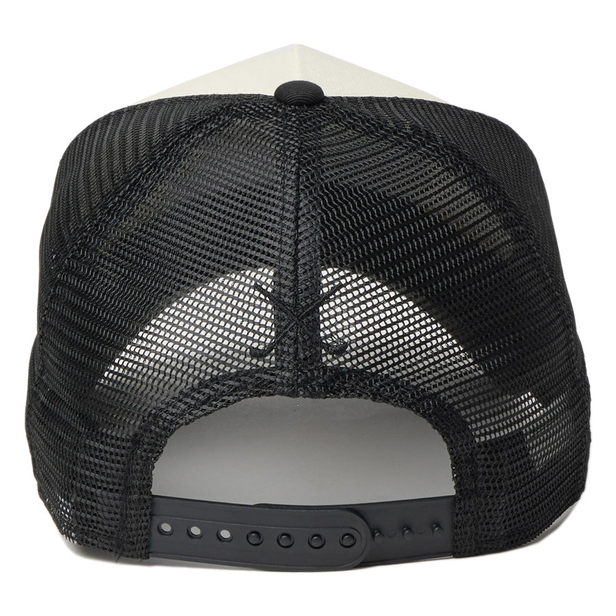 ニューエラ キャップ 帽子 NEW ERA CAP 9FORTY A-Frame トラッカー Vintage PEANUTS ピーナッツ スヌーピー GOLF ボックスロゴ クロームホワイト/ブラック 14865325 | ゴルフ 背面