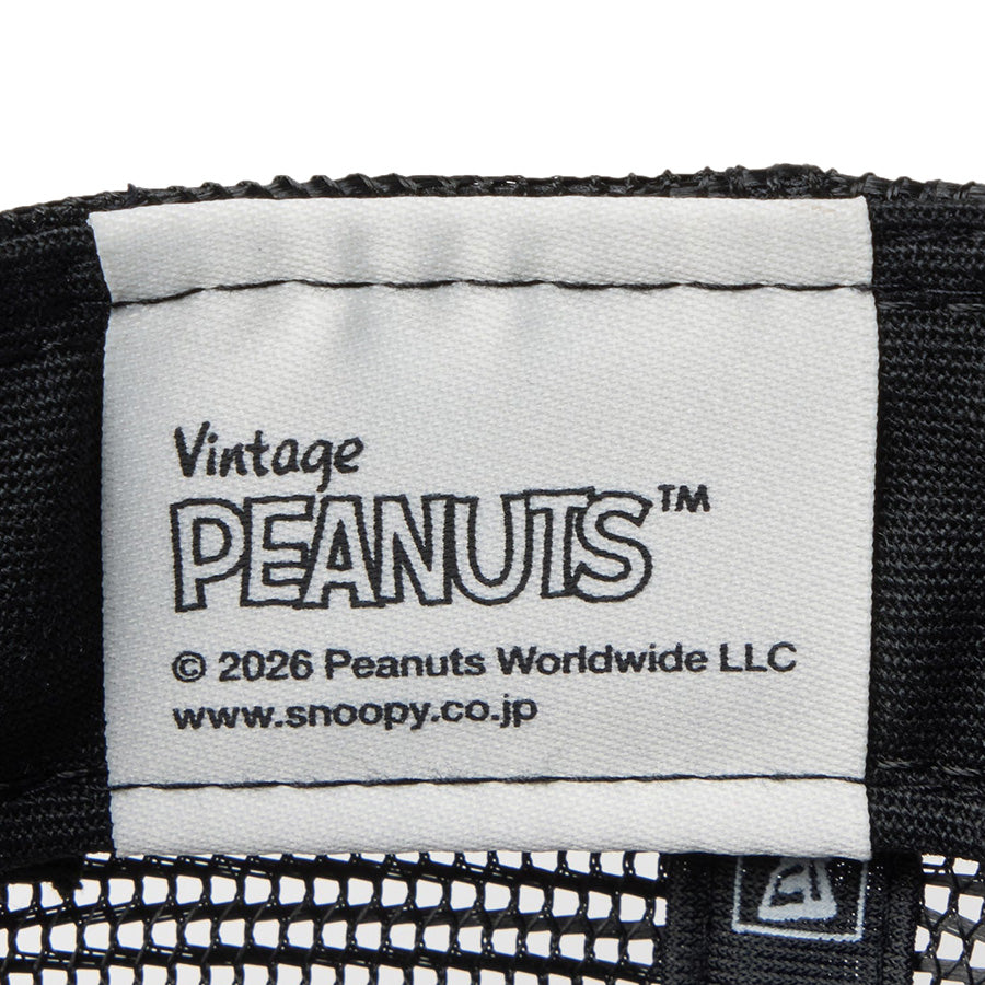 ニューエラ キャップ 帽子 NEW ERA CAP 9FORTY A-Frame トラッカー Vintage PEANUTS ピーナッツ スヌーピー GOLF Circle ロゴ ブラック 14865323 | ゴルフ インナー タグ