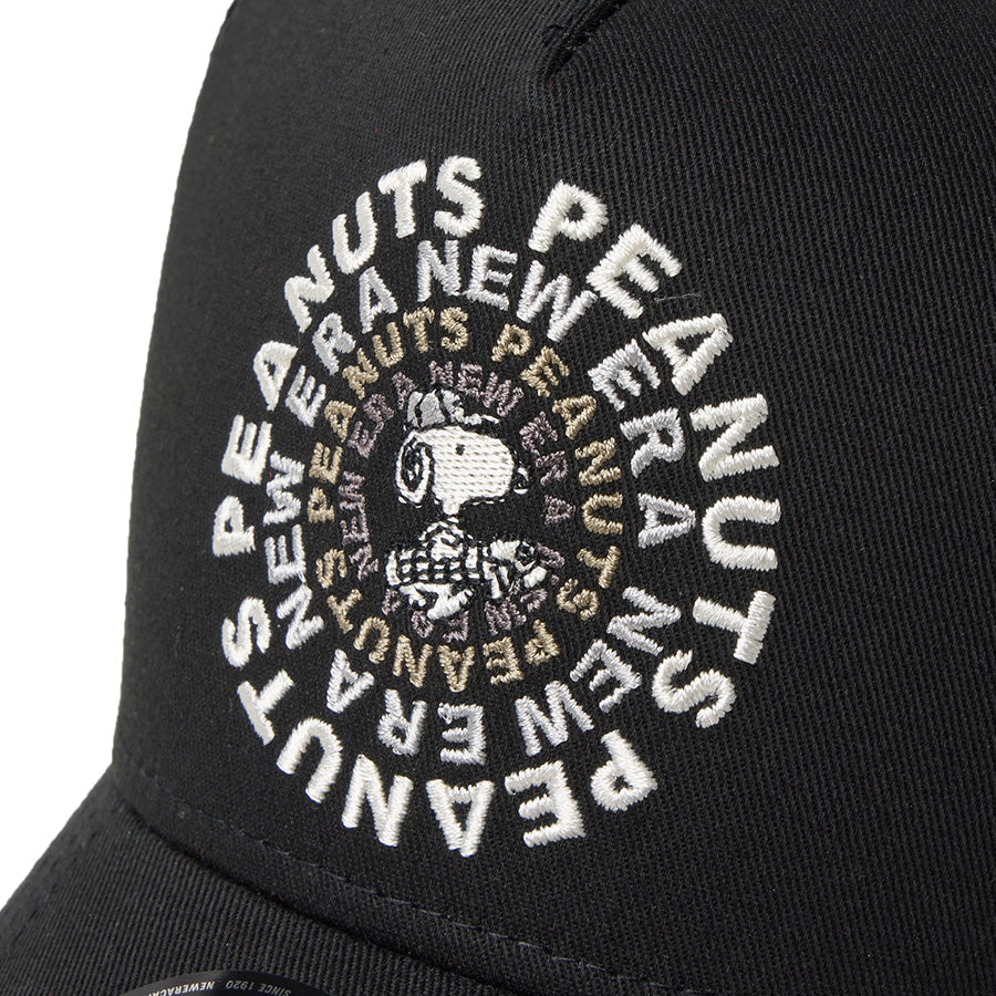 ニューエラ キャップ 帽子 NEW ERA CAP 9FORTY A-Frame トラッカー Vintage PEANUTS ピーナッツ スヌーピー GOLF Circle ロゴ ブラック 14865323 | ゴルフ フロントロゴ
