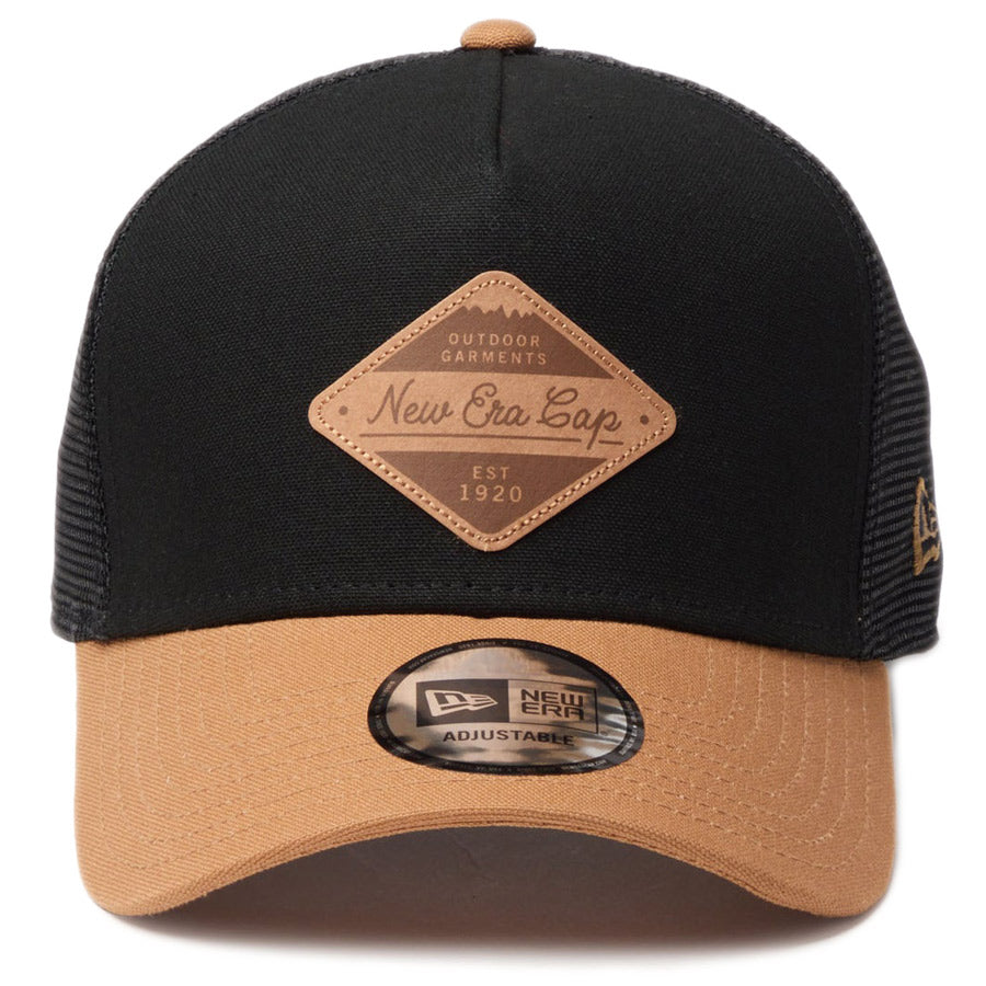 ニューエラ キャップ メッシュ NEW ERA 9FORTY A-Frame トラッカー Duck Canvas ダック キャンバス ブラック/ライトブロンズ 14774385 | アウトドア 正面