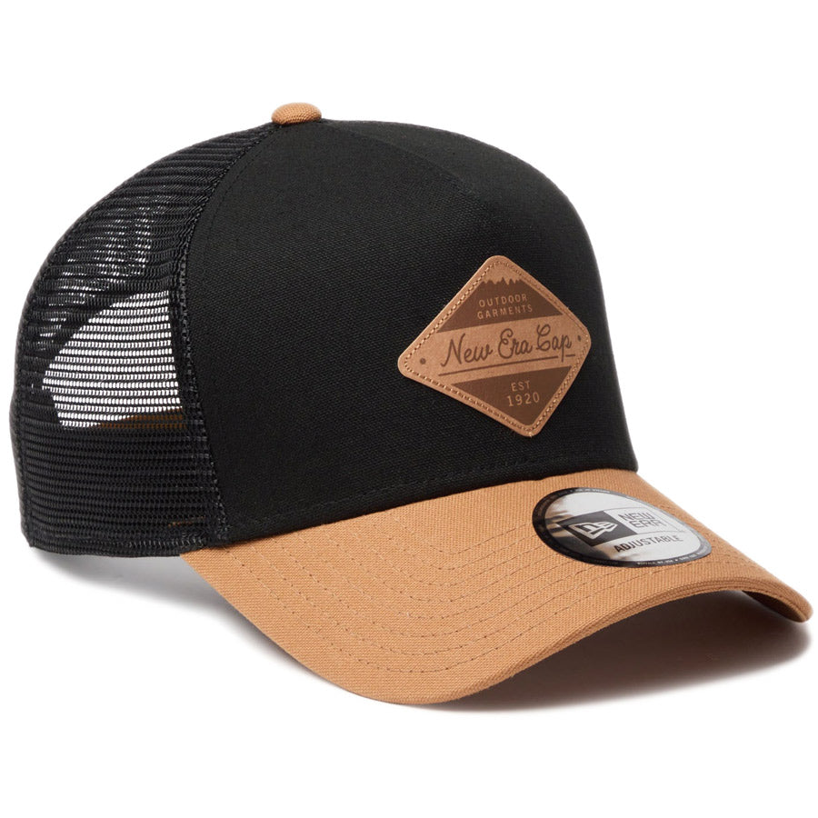 ニューエラ キャップ メッシュ NEW ERA 9FORTY A-Frame トラッカー Duck Canvas ダック キャンバス ブラック/ライトブロンズ 14774385 | アウトドア 左斜め