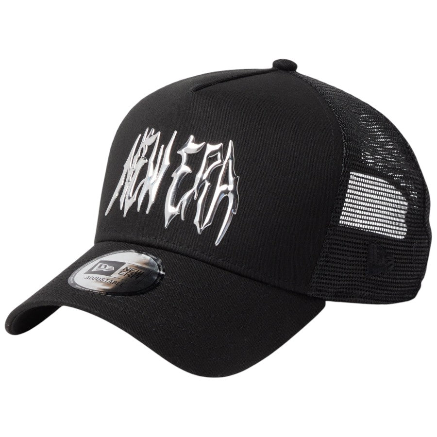 ニューエラ メッシュキャップ  NEW ERA CAP 9FORTY A-Frame トラッカー スラッシュロゴ TPUロゴ ブラック 14744877 右斜め前