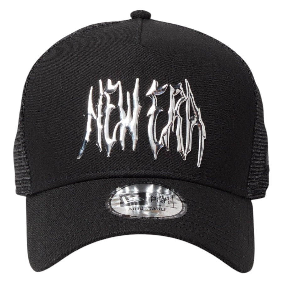 ニューエラ メッシュキャップ  NEW ERA CAP 9FORTY A-Frame トラッカー スラッシュロゴ TPUロゴ ブラック 14744877 正面