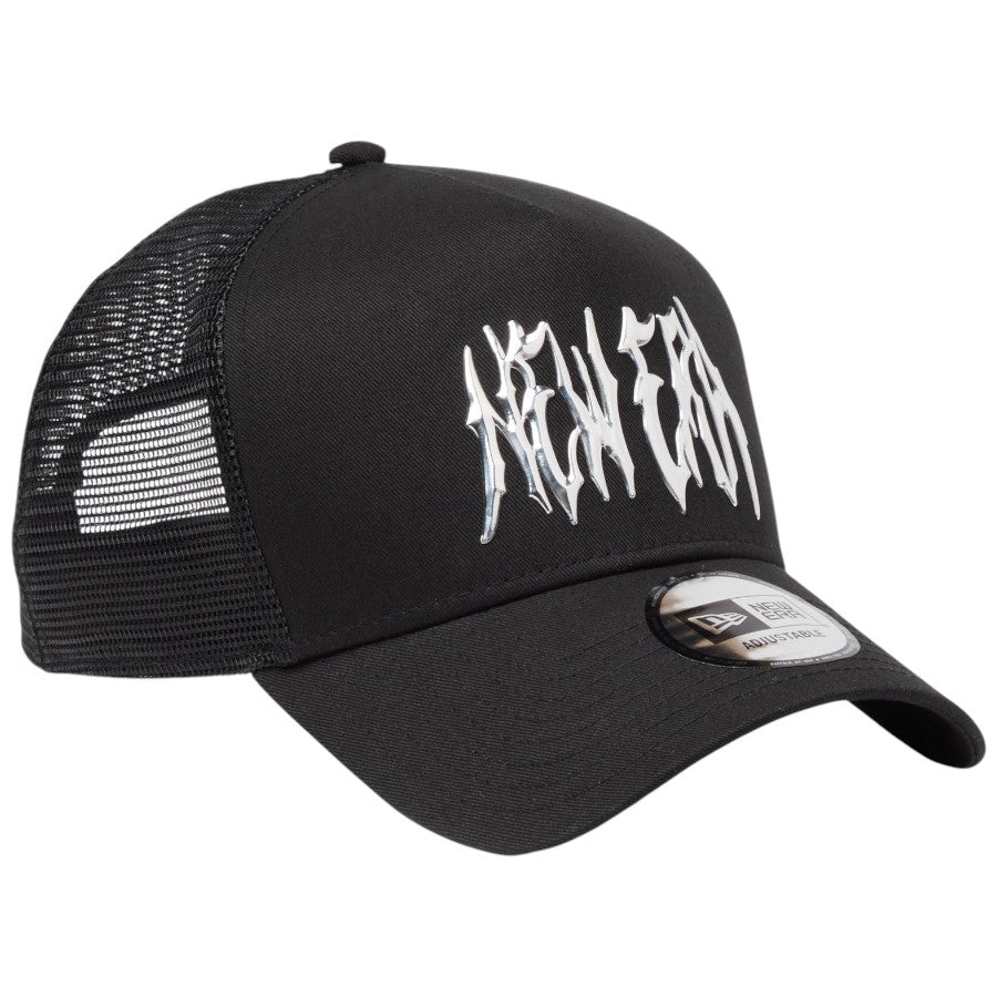 ニューエラ メッシュキャップ  NEW ERA CAP 9FORTY A-Frame トラッカー スラッシュロゴ TPUロゴ ブラック 14744877 左斜め前