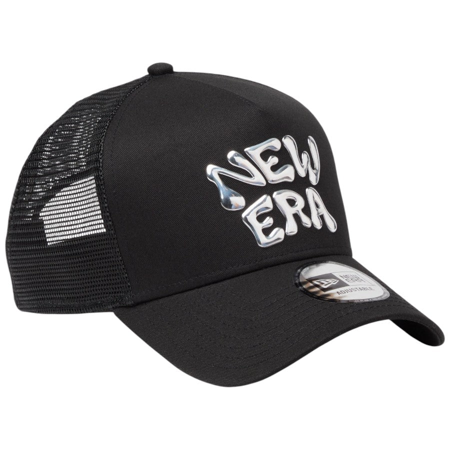ニューエラ メッシュキャップ NEW ERA CAP 9FORTY A-Frame トラッカー ドリップロゴ TPUロゴ ブラック 14744929 左斜め前
