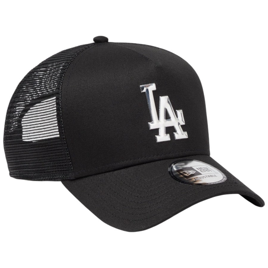 ニューエラ メッシュキャップ NEW ERA CAP 9FORTY A-Frame トラッカー ロサンゼルス ドジャース TPUロゴ ブラック 14744913 左斜め前