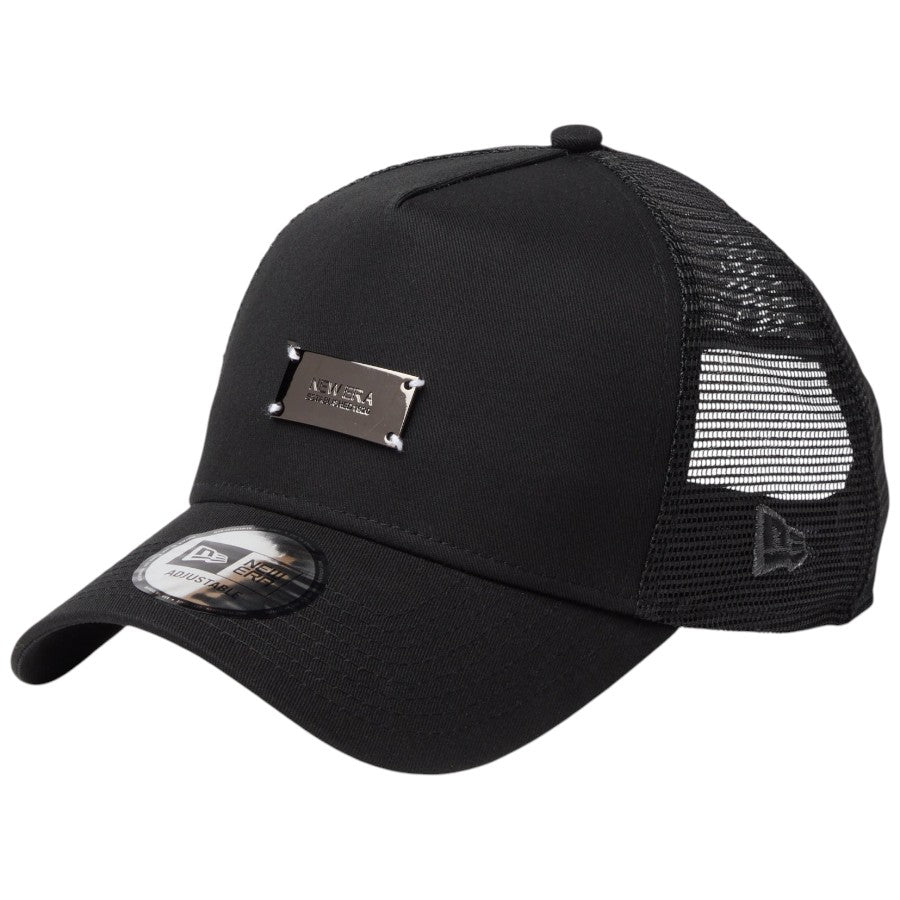 ニューエラ キャップ 帽子 NEW ERA CAP 9FORTY A-Frame トラッカー Metal Plate メタルプレート ブラック/ブラック 14744907 右斜め前