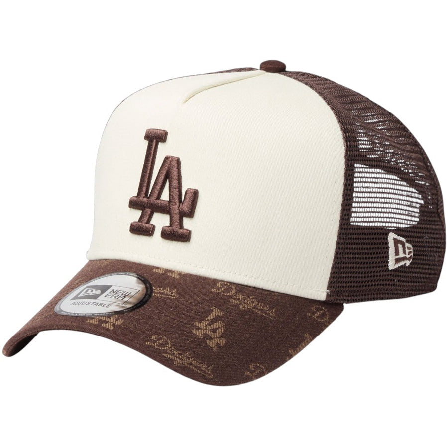ニューエラ キャップ 帽子 NEW ERA CAP 9FORTY A-Frame トラッカー MLB Jacquard ジャカード ロサンゼルス ドジャース ブラウン 14744915 右斜め前